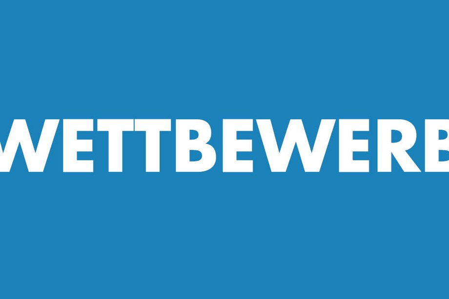 Grafik hellblau Wettbewerb in Großbuchstaben