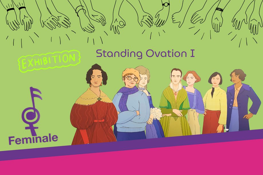 Logo der Feminale mit Illustrationen von Komponistinnen