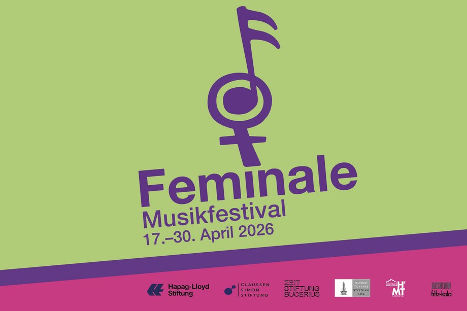 Feminale 2026 Logo Feminale-Wort- und Bildmarke in lila vor hellgrünem Hintergrund.