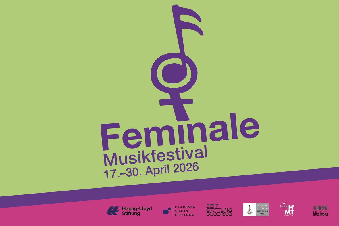 Feminale 2026 Logo Feminale-Wort- und Bildmarke in lila vor hellgrünem Hintergrund.