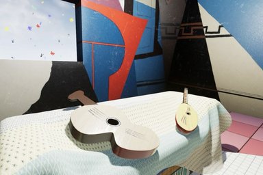 Moving Sound Pictures buntes abstraktes Bild mit einer Gitarre und einer Mandoline