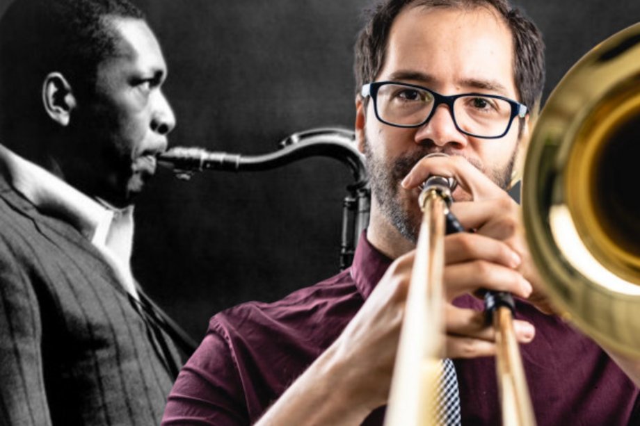 John Coltrane Meets Emiliano Sampaio Collage of two artist portraits